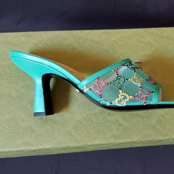 NIB Gucci blue transparent mesh crystal GG sandals IT 39 US 9 - Picture 7 of 9